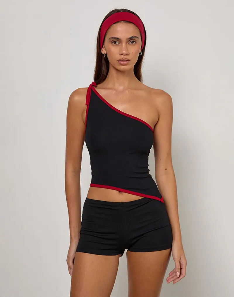 Lenti Asymmetric Top In Black With Adrenaline Red Binding 1