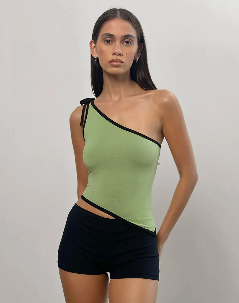 Lenti Asymmetric Top In Sage Green With Black Binding 1