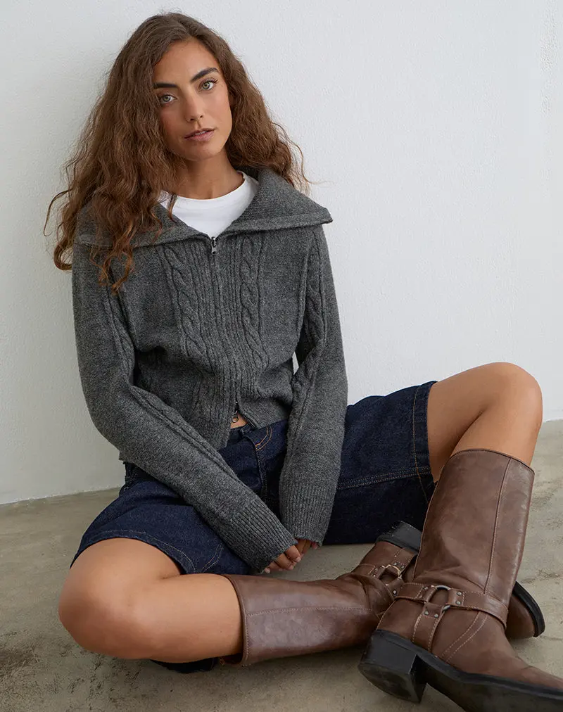 Lilena Zip Jumper In Knit Dark Shadow 1