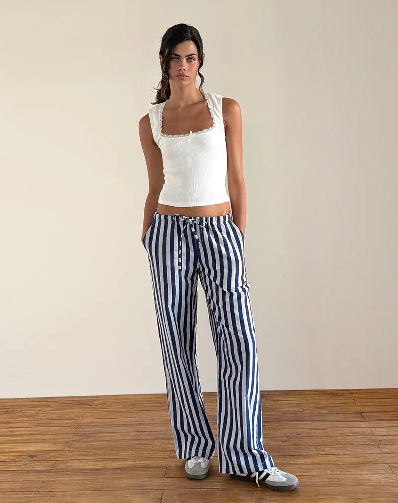 Lirura Trouser In Chunky Stripe White Navy 1