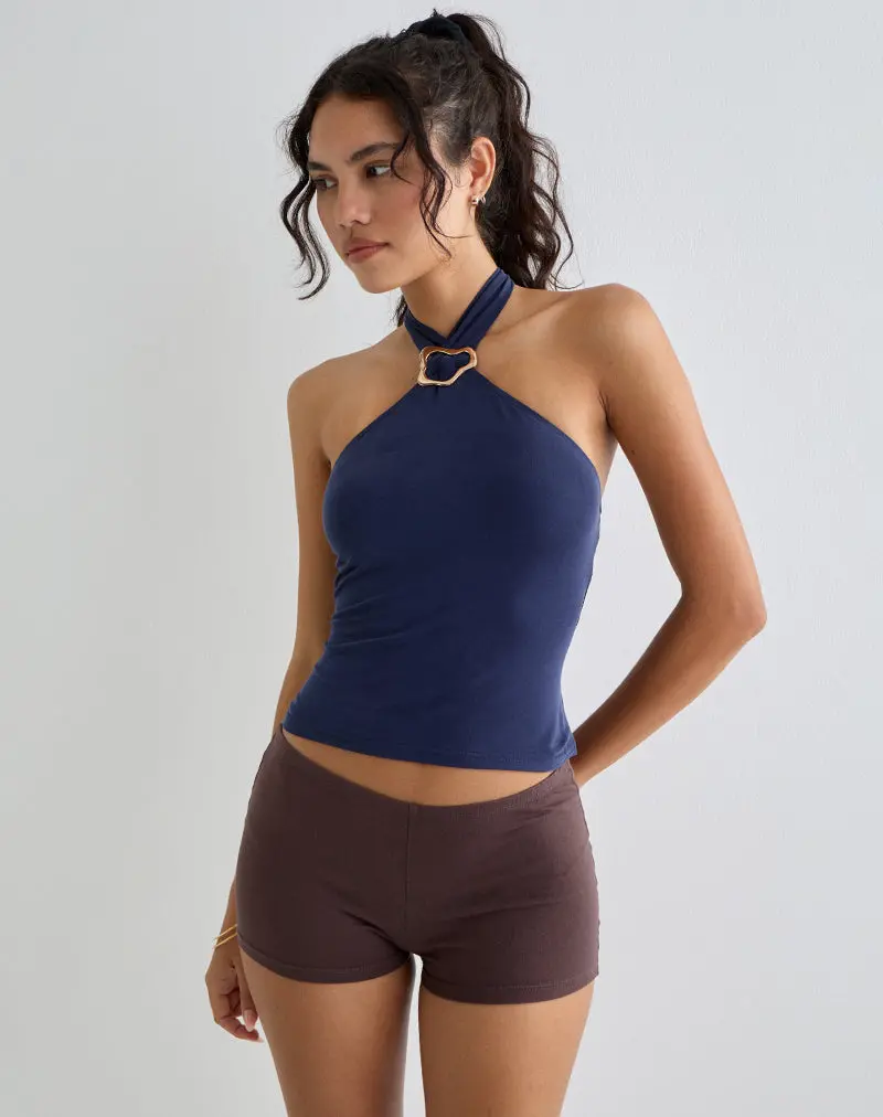 Lorie Halter Top In Cupro Navy 1