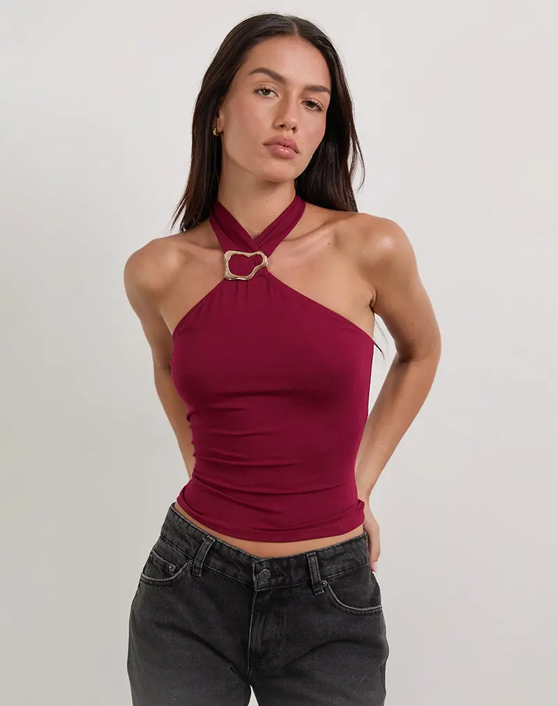 Lorie Halter Top In Rayon Burgundy 1