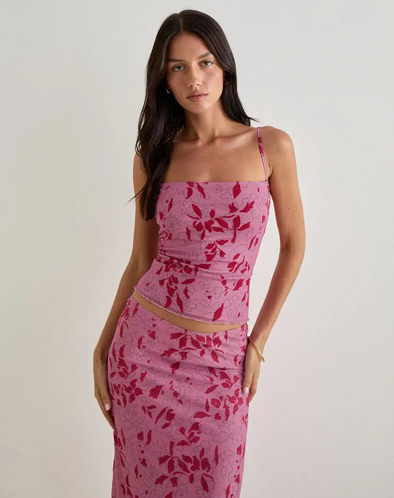 Lotus Cami Top In Stencil Flower Pink 1