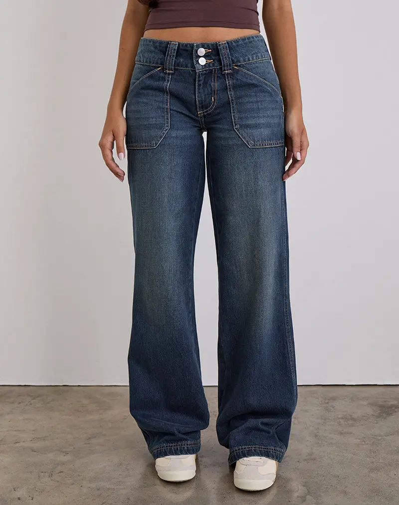Low Rise Relaxed Cargo Jeans In Mid Blue Tint 1