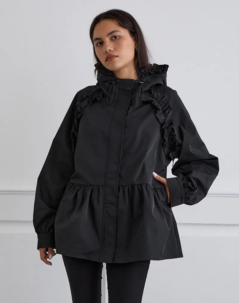 Malcari Peplum Nylon Jacket In Black 1