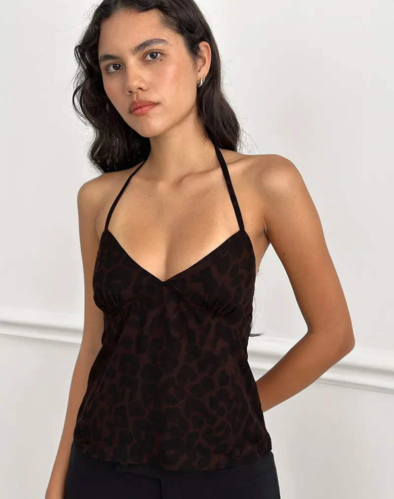 Malory Plunge Top In Oversize Jaguar Brown 1