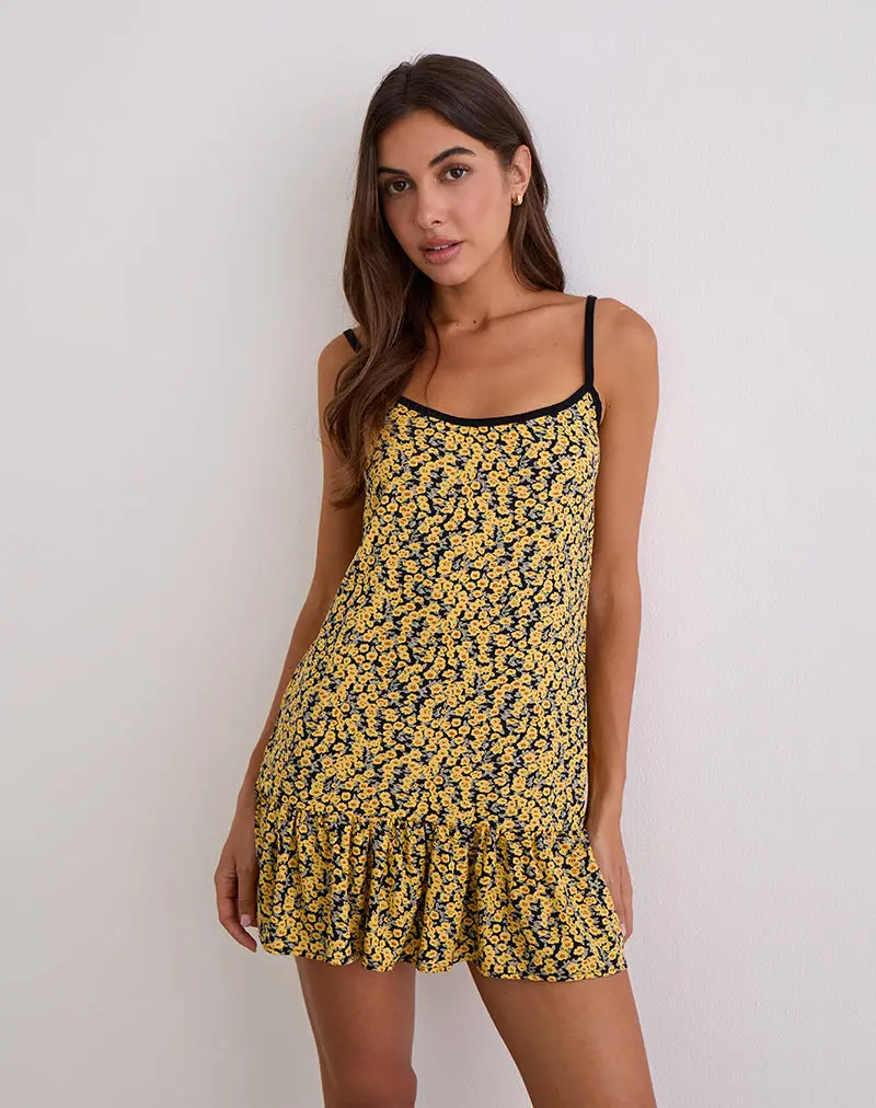 Marige Roundneck Mini Dress In Mini Bloom Yellow 1