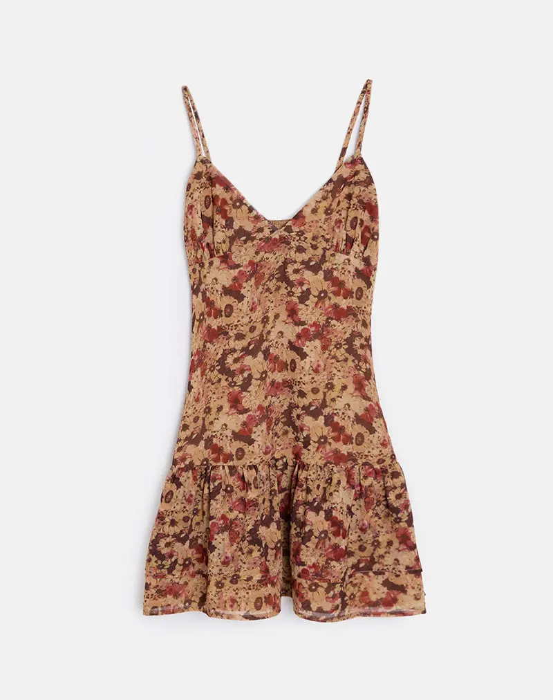 Marja Cami Mini Dress In Chiffon Rusty Flower 1