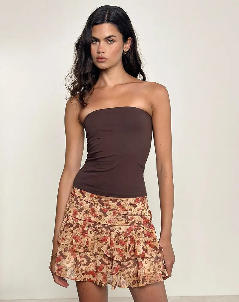 Masama Frill Mini Skirt In Chiffon Rusty Flower 1