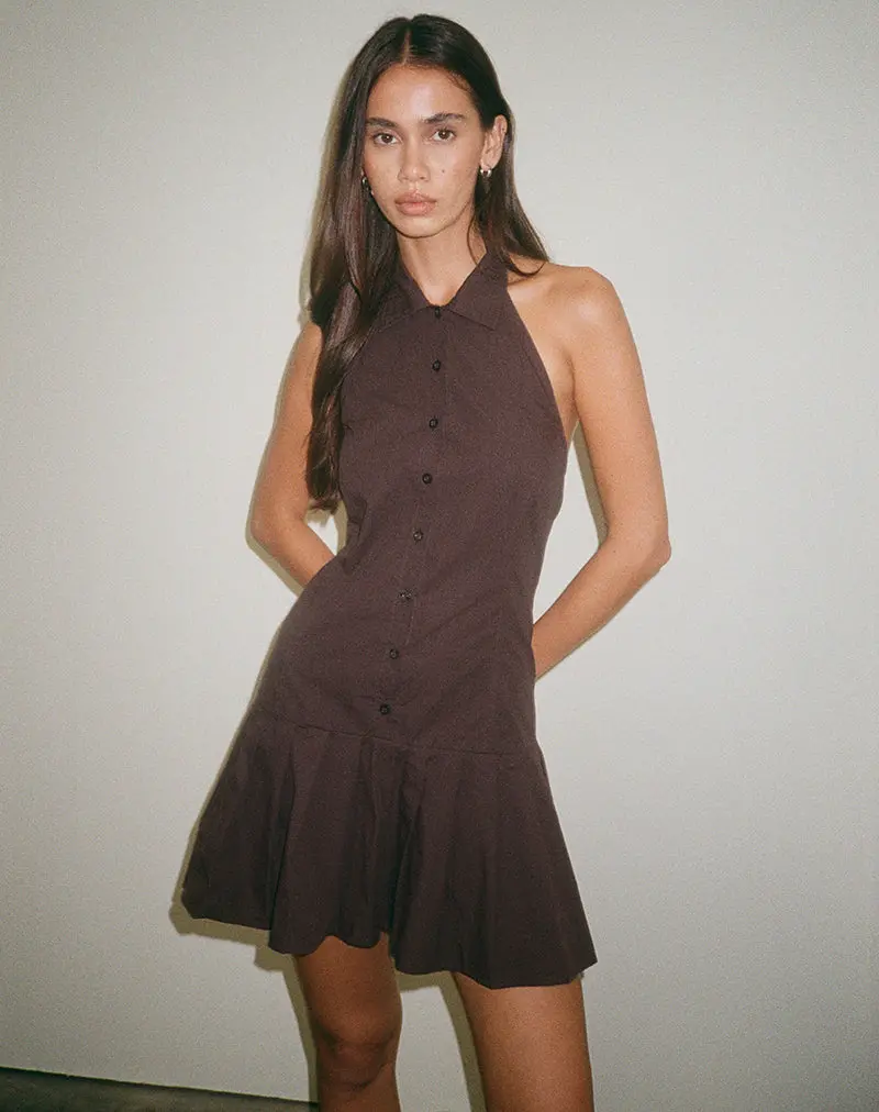 Mikena Collared Dress In Deep Mahogany 1