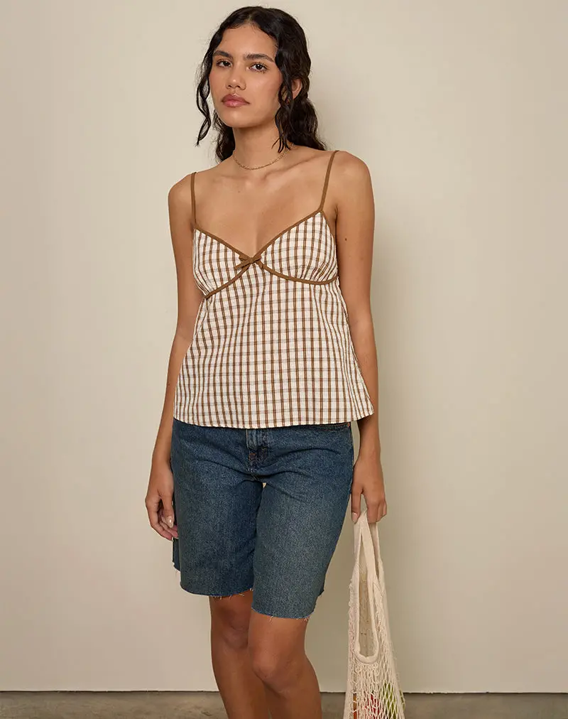 Milota Cami Top In Brown Check 1