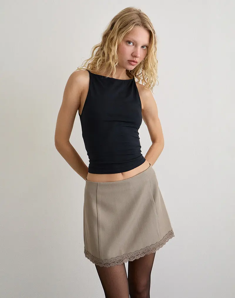 Minya Mini Skrt With Lace Trim In Taupe 1