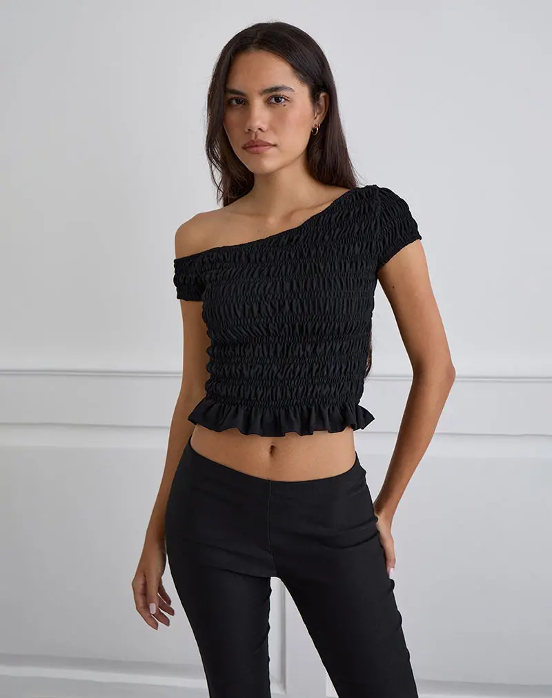 Mirita Shirred Top In Black 1