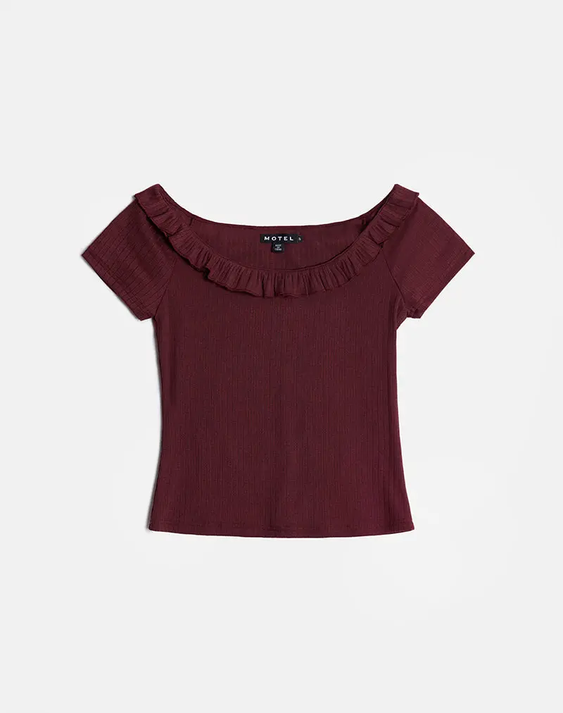Mitali Top With Ruffle In Pointelle Burgundy 5