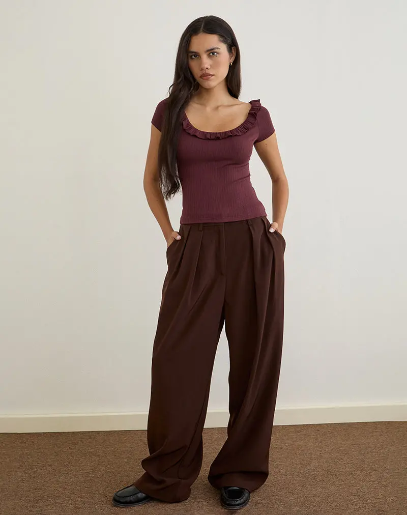 Mitali Top With Ruffle In Pointelle Burgundy 4