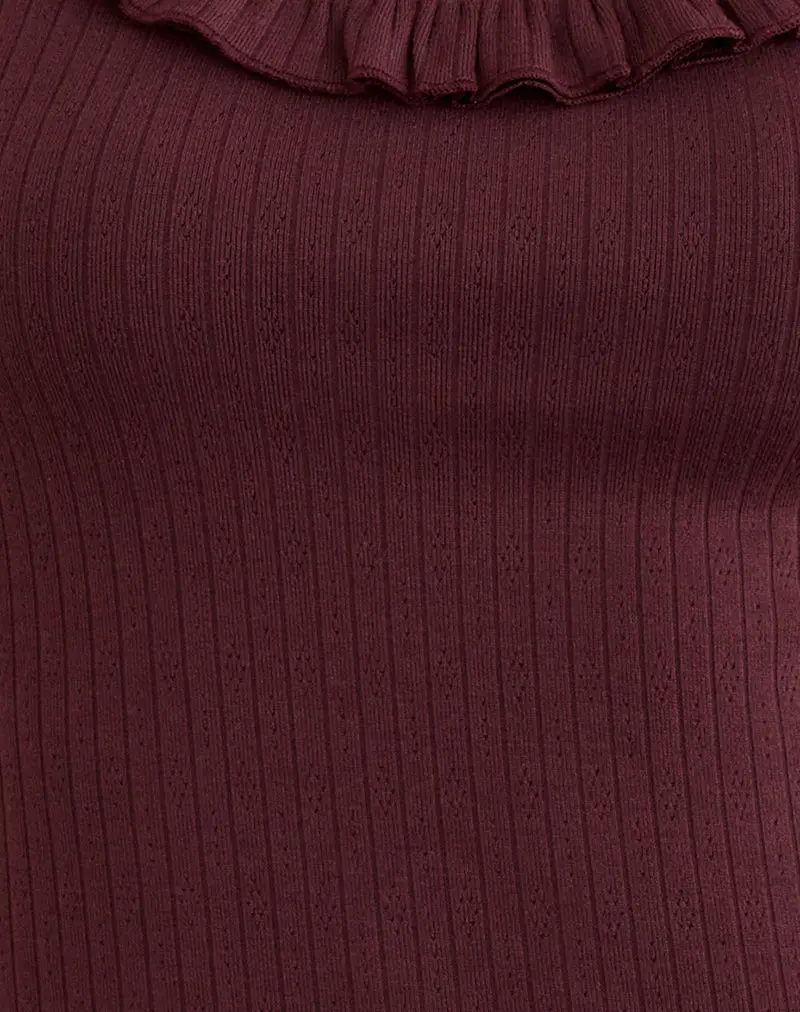Mitali Top With Ruffle In Pointelle Burgundy 7
