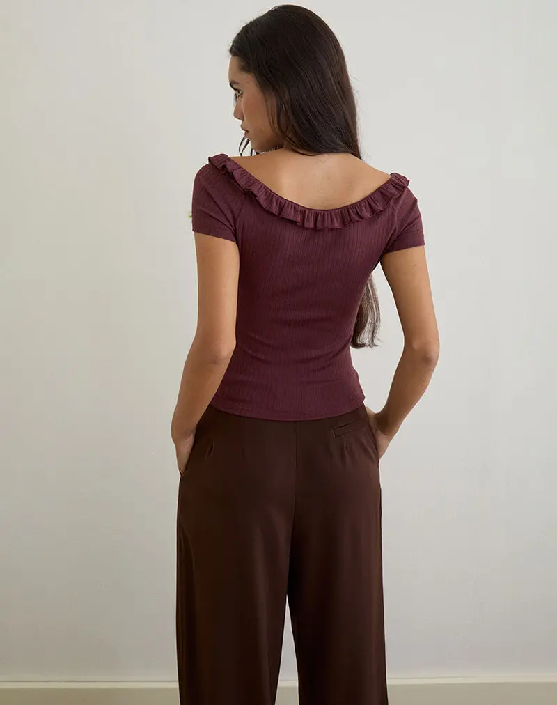 Mitali Top With Ruffle In Pointelle Burgundy 6