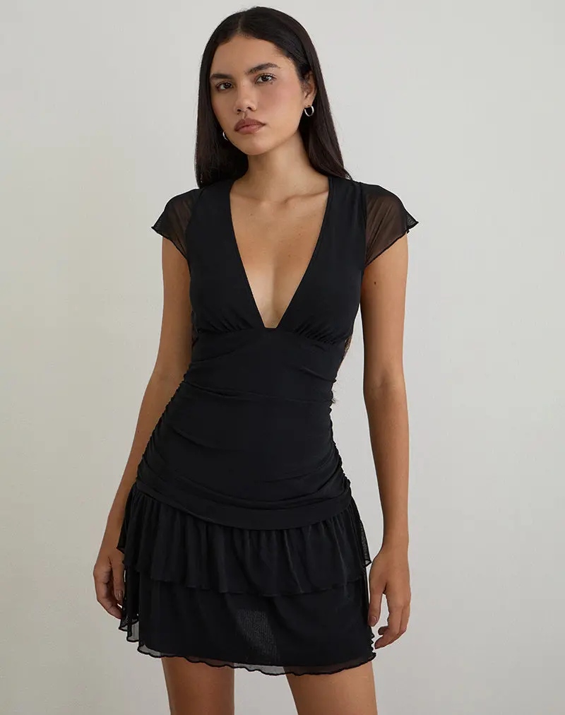 Mowgli Cap Sleeve Mini Dress In Black 1