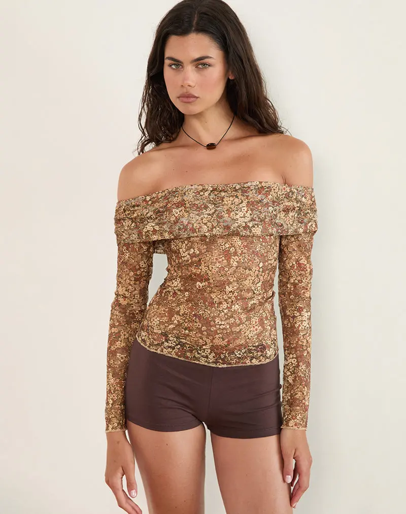 Nanila Top In Cluster Floral Brown 1