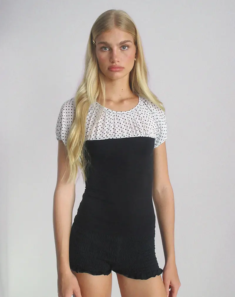 Naria Top In Chiffon White Basic Polka Black 1