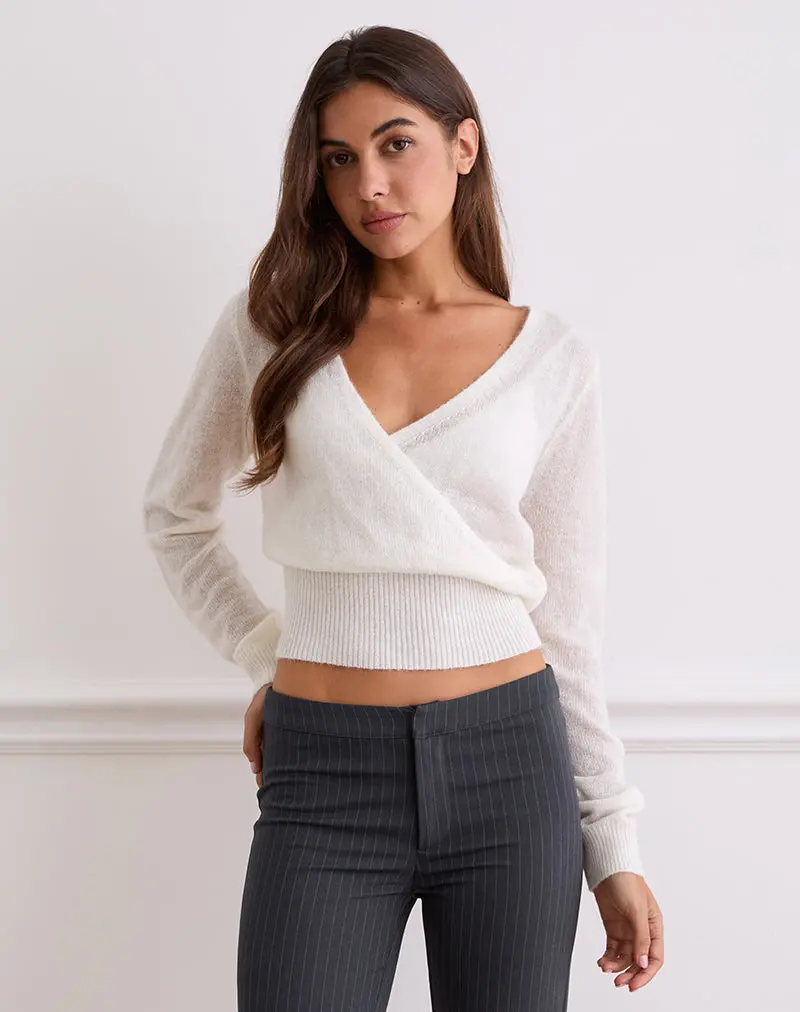 Nilza Wrap Top In Knit Off White 1