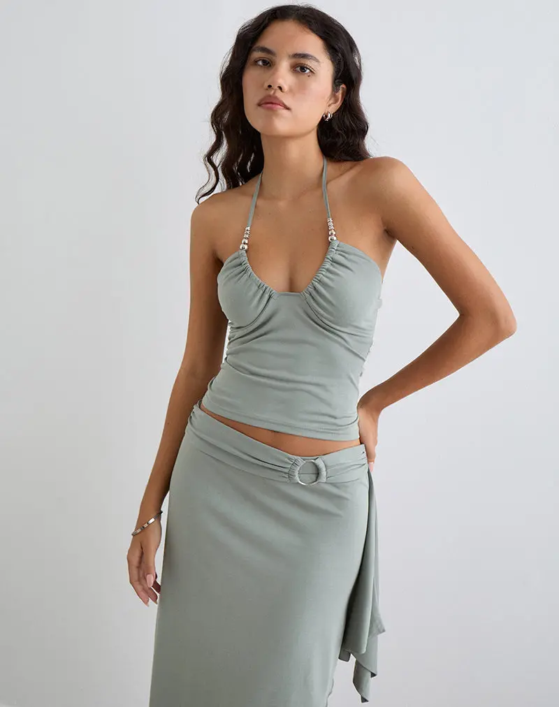 Nina Beaded Halter Top In London Fog 1