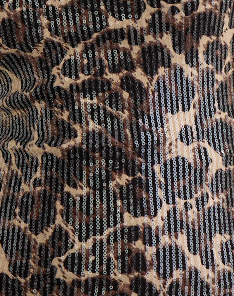 Noera Backless Top In Leopard Sequin Brown 5