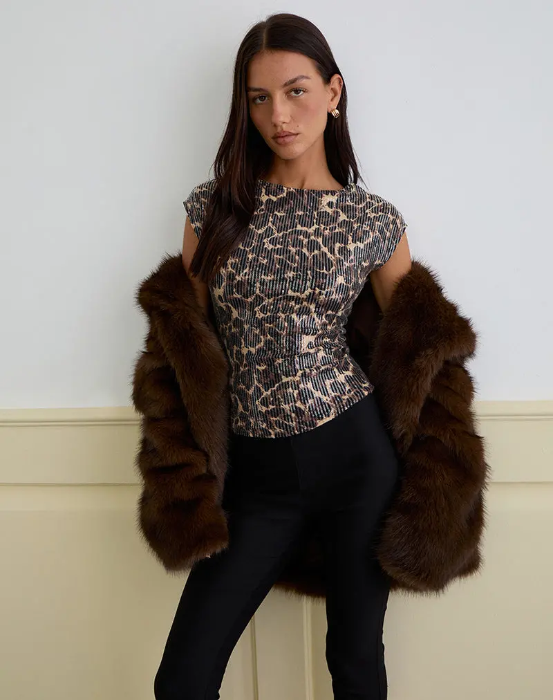 Noera Backless Top In Leopard Sequin Brown 1