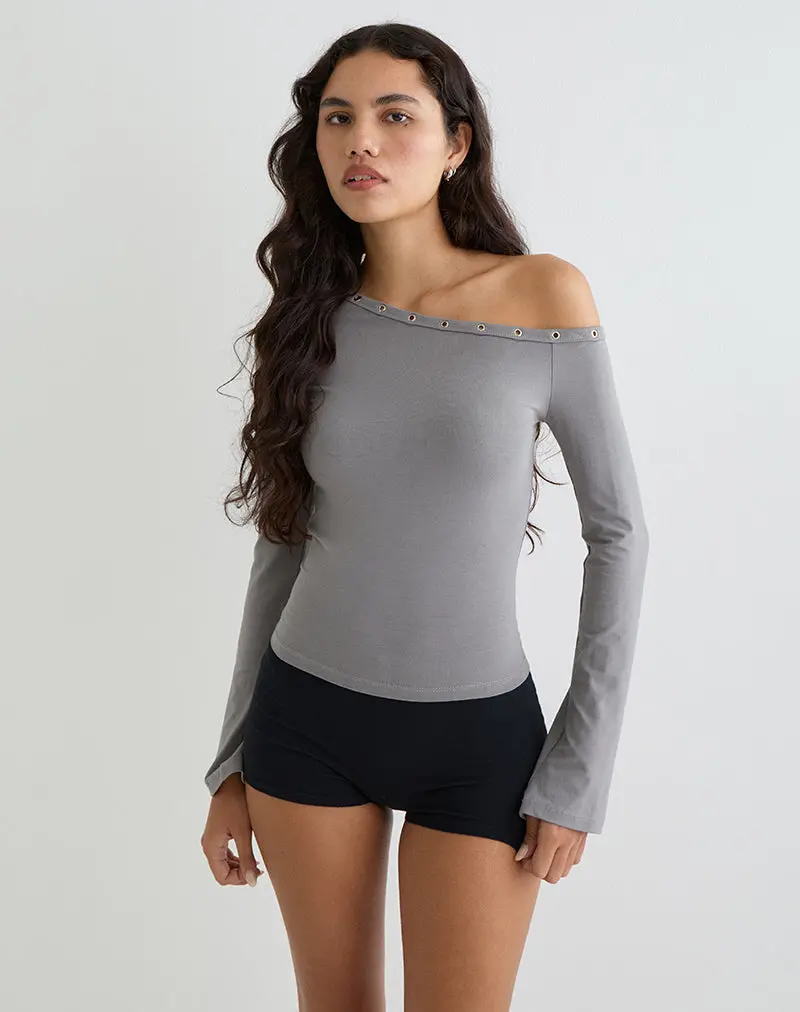 Noraba One Shoulder Top In Grey With Eyelets 1