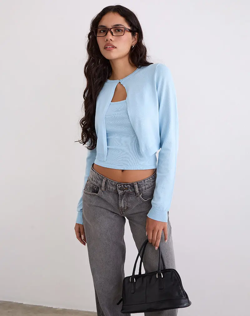 Nuha Ribbed Cropped Cardigan In Blue 1