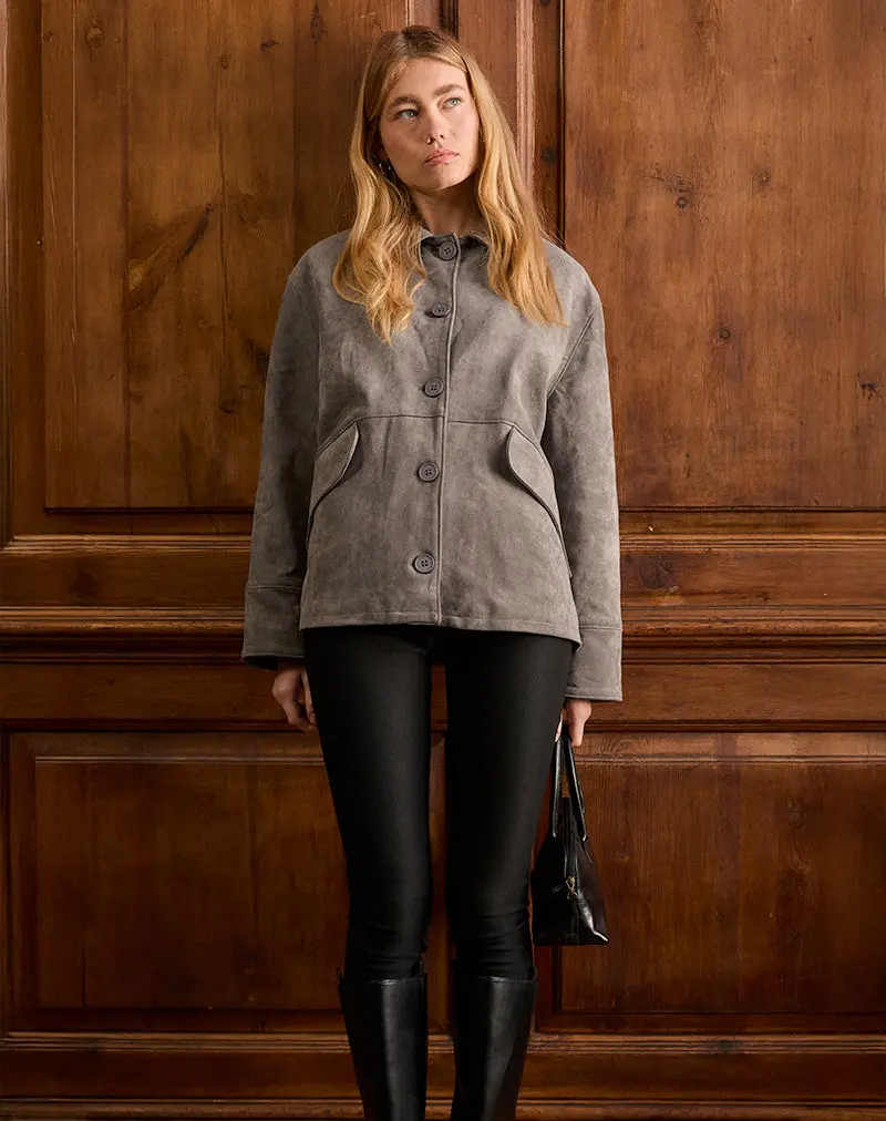 Orson Jacket In Faux Suede Olive Grey 1