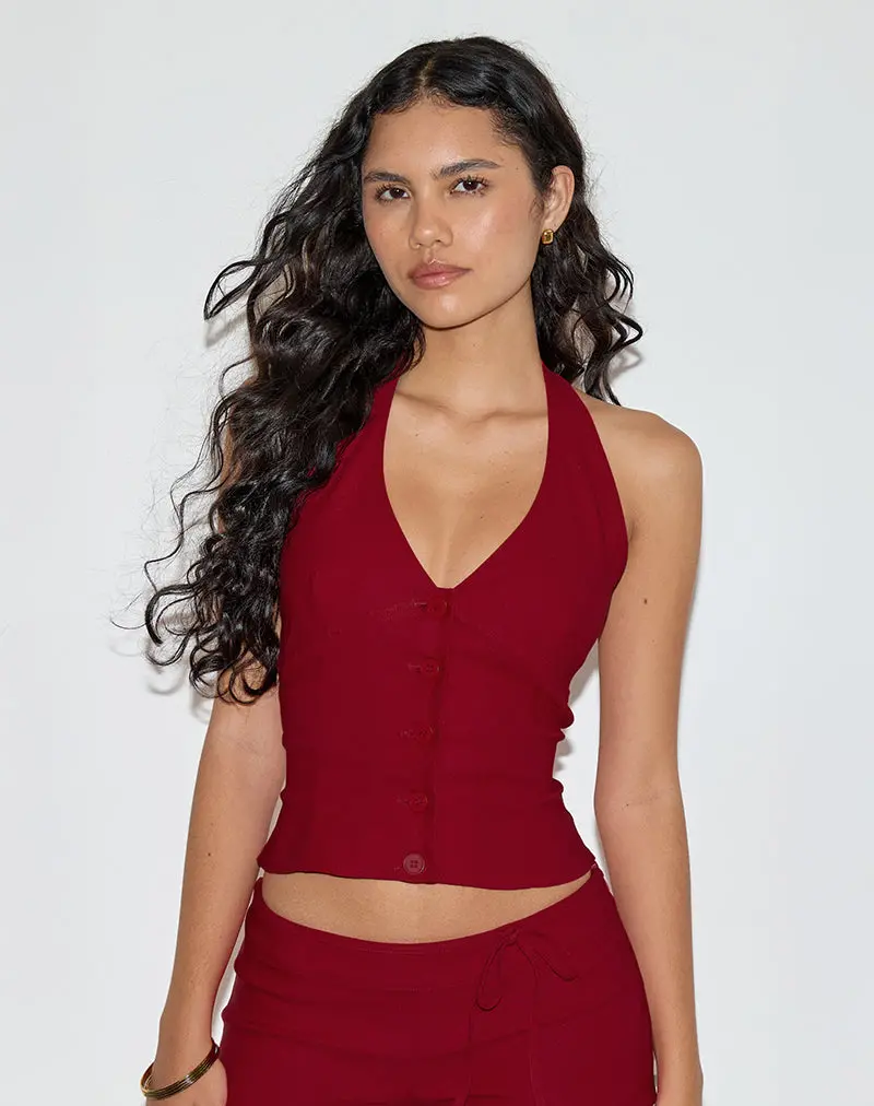 Ortee Halterneck Top In Tailoring Red 1