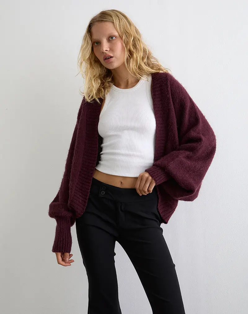 Pasha Shrug Cardigan In Dark Cherry 1
