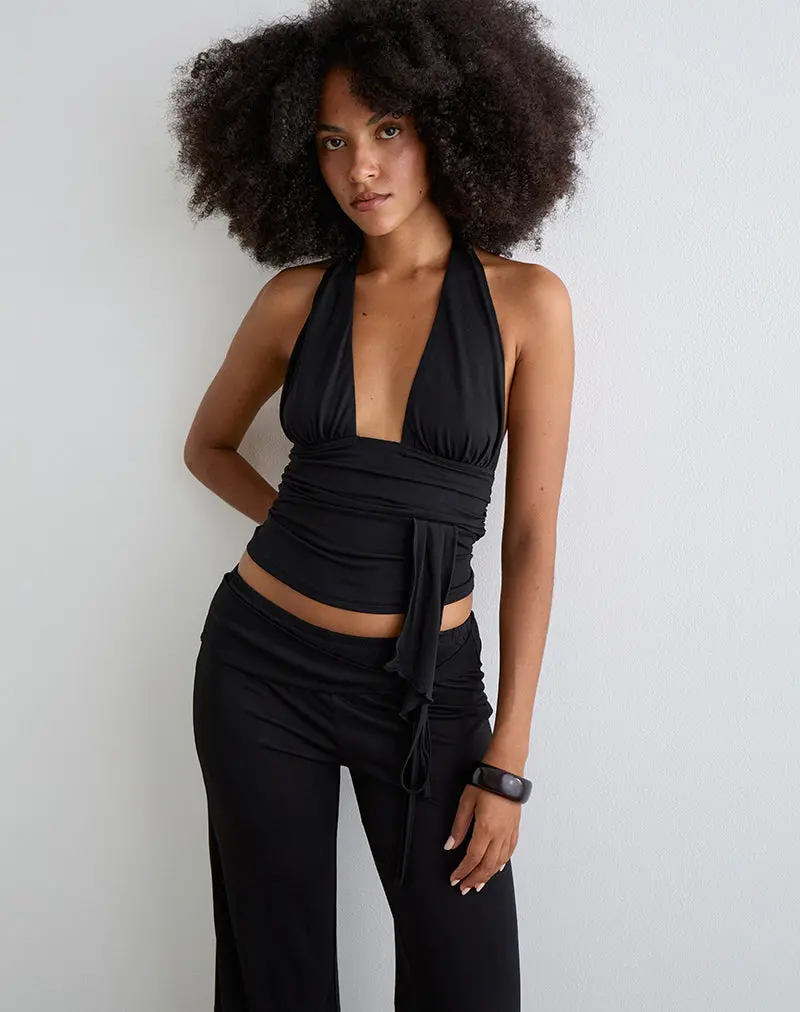 Prilla Halterneck Top In Cupro Black 1