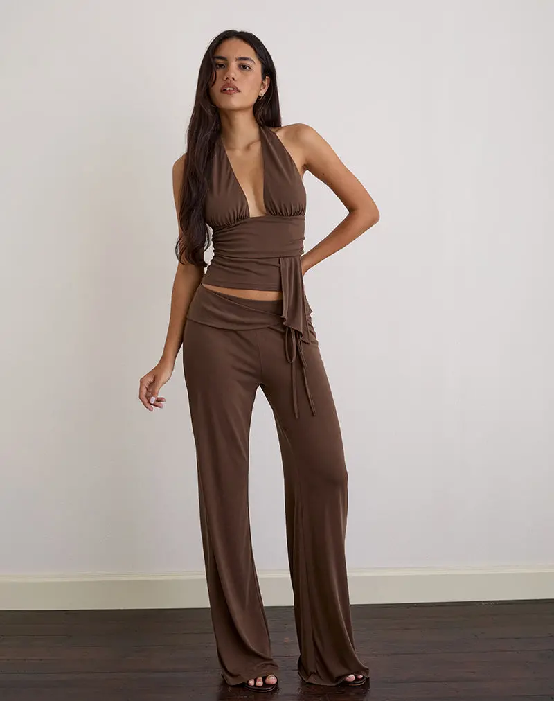Prilla Halterneck Top In Cupro Dark Brown 1