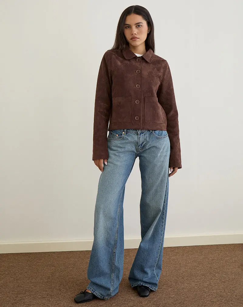 Quincy Faux Suede Cropped Jacket In Brown 1