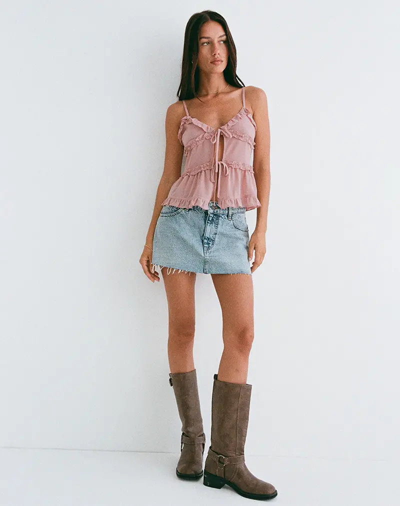 Raeya Tie Front Cami Top In Chiffon Pink 1