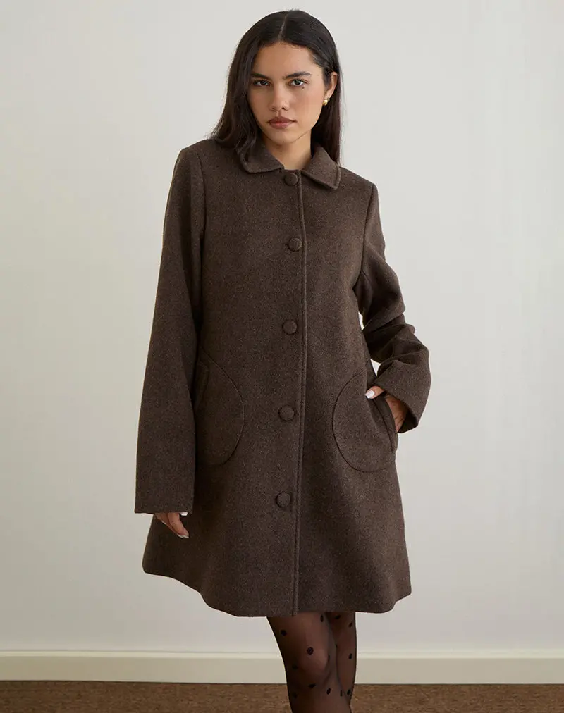 Rakai Pea Coat In Chocolate Wool 1
