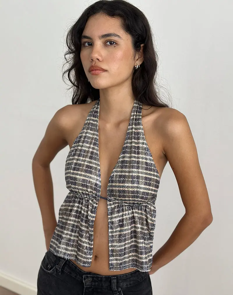 Ramilo Top In Sequin Vintage Check Brown 1