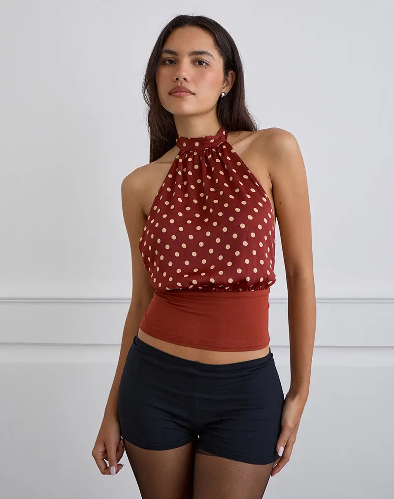 Rania Backless Top In Polka Burnt Red 1