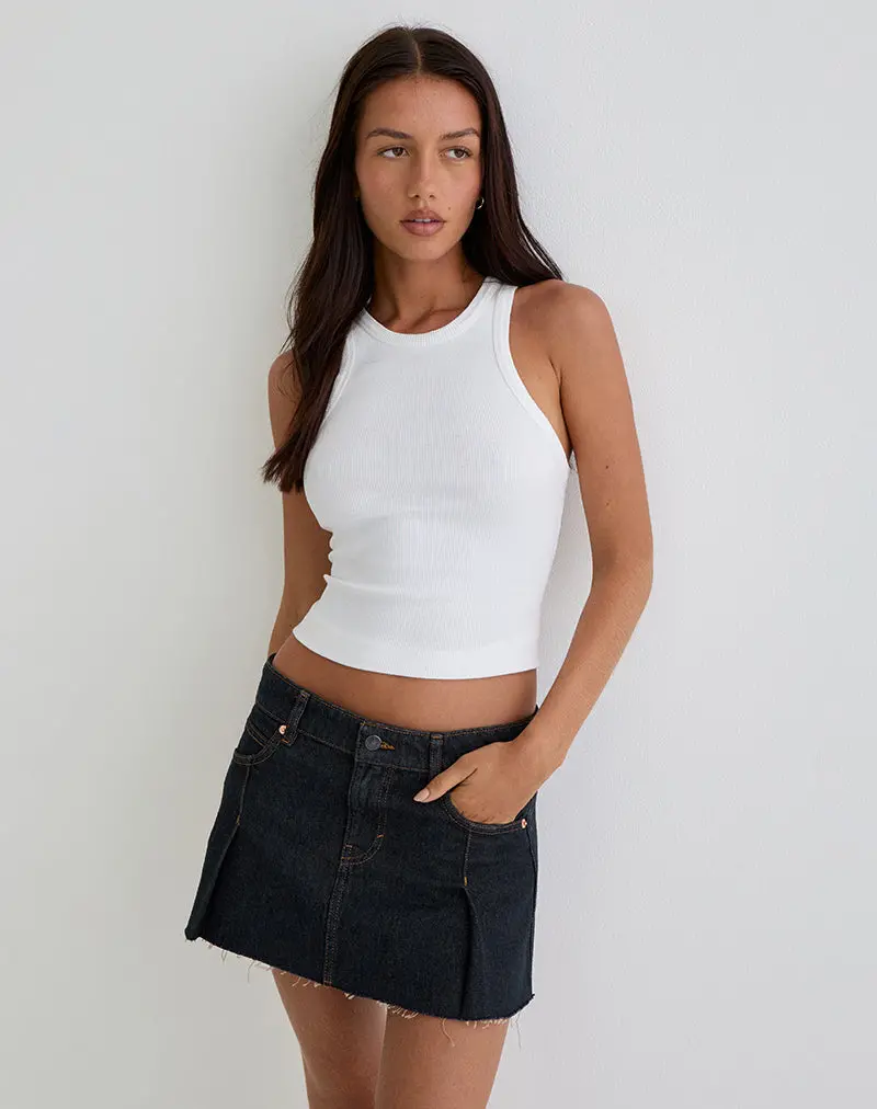 Raw Hem Denim Dart Mini Skirt In Indigo 1