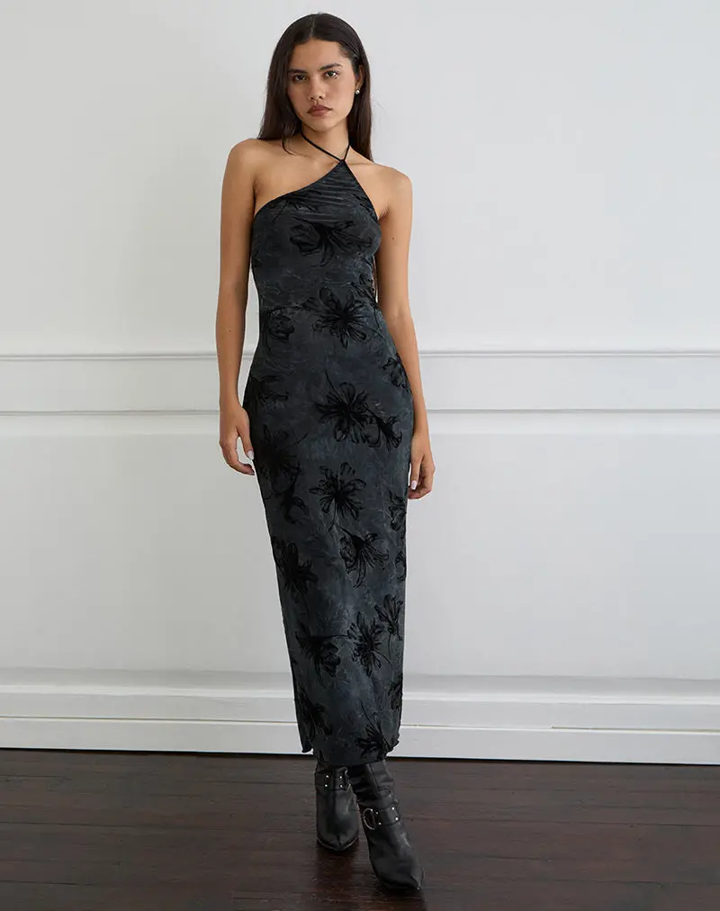Rikaya Maxi Dress In Burn Velvet Grey 1
