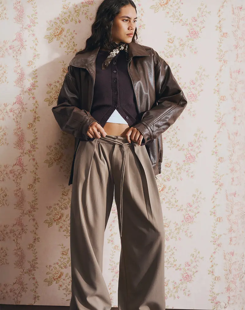 Rivela Tie Waist Trouser In Taupe 1