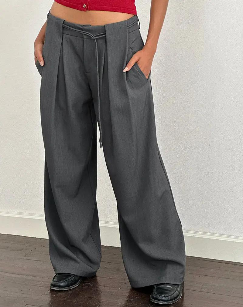 Rivela Tie Waist Trouser In Grey 1