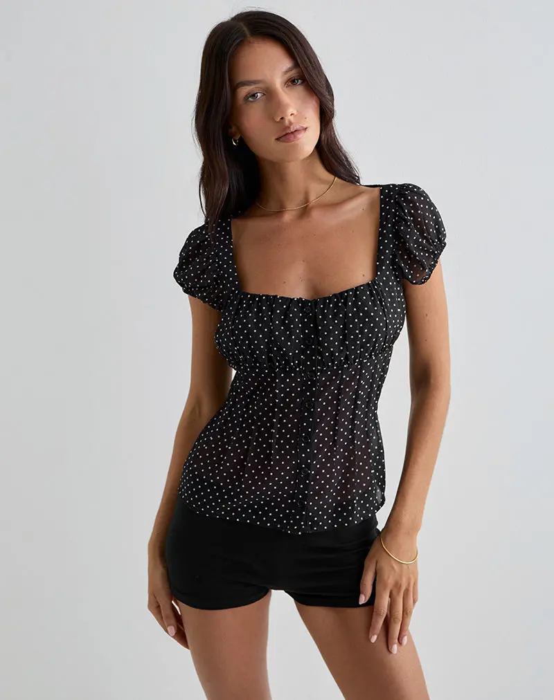 Rolina Blouse In Chiffon Mini Polka Black 1