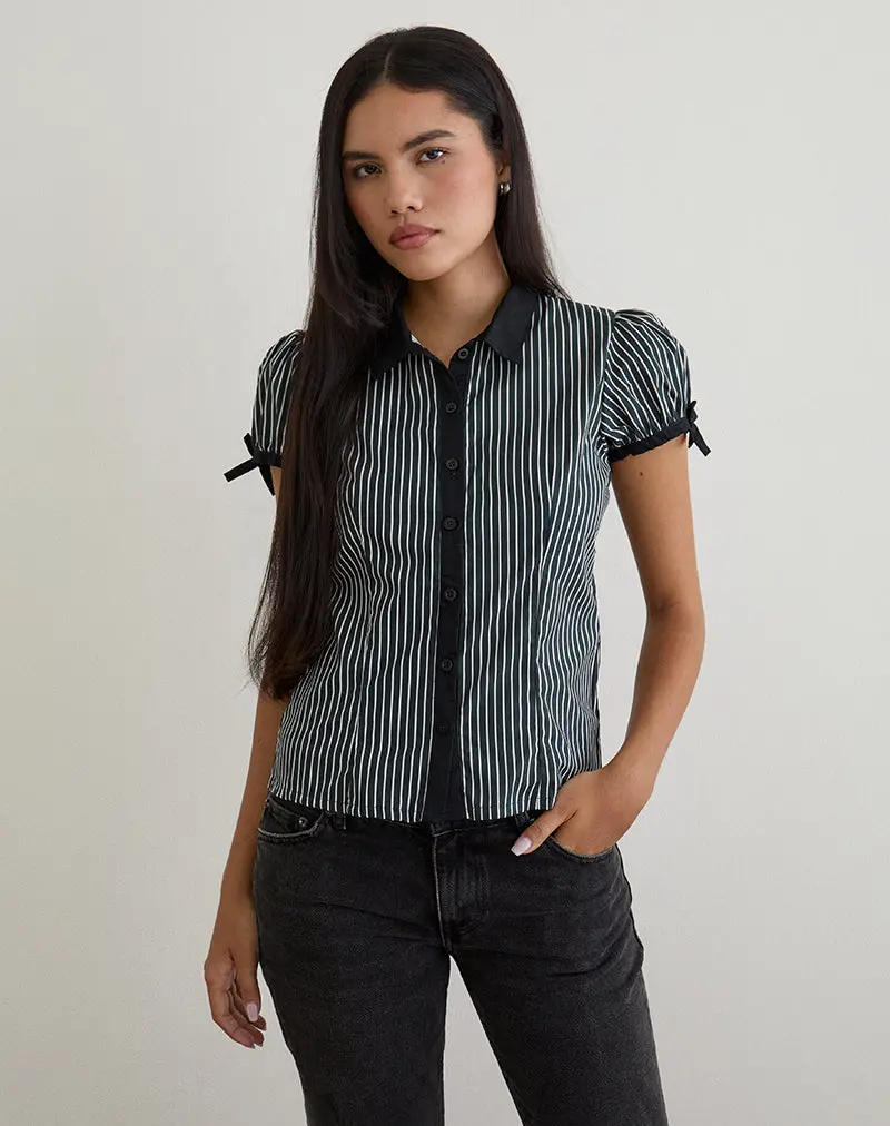 Rosabe Blouse In Black And Grey Monostripe 1