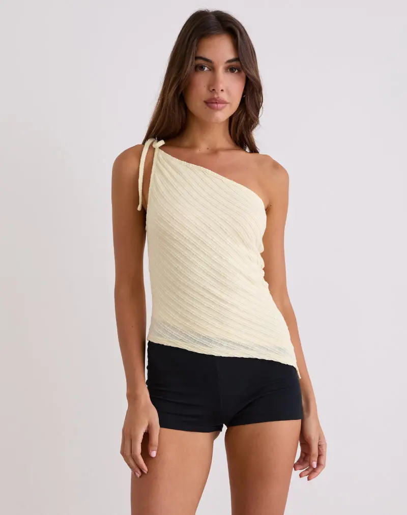 Rusana Top In Sheer Diagonal Knit Buttercream 1