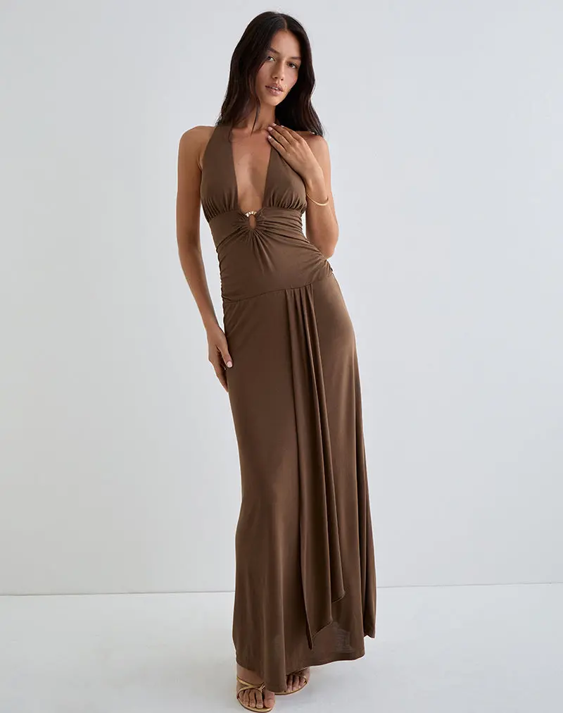 Ryoko Maxi Dress In Cupro Dark Brown 1