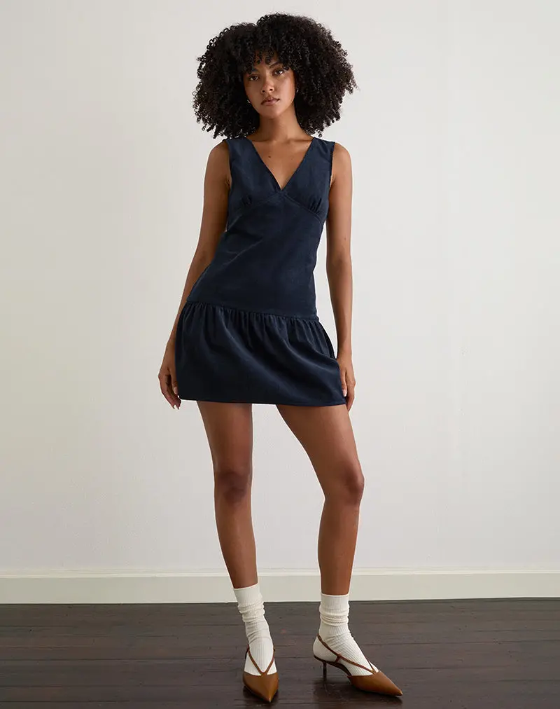 Sarabi Plunge Mini Dress In Cord Navy 1