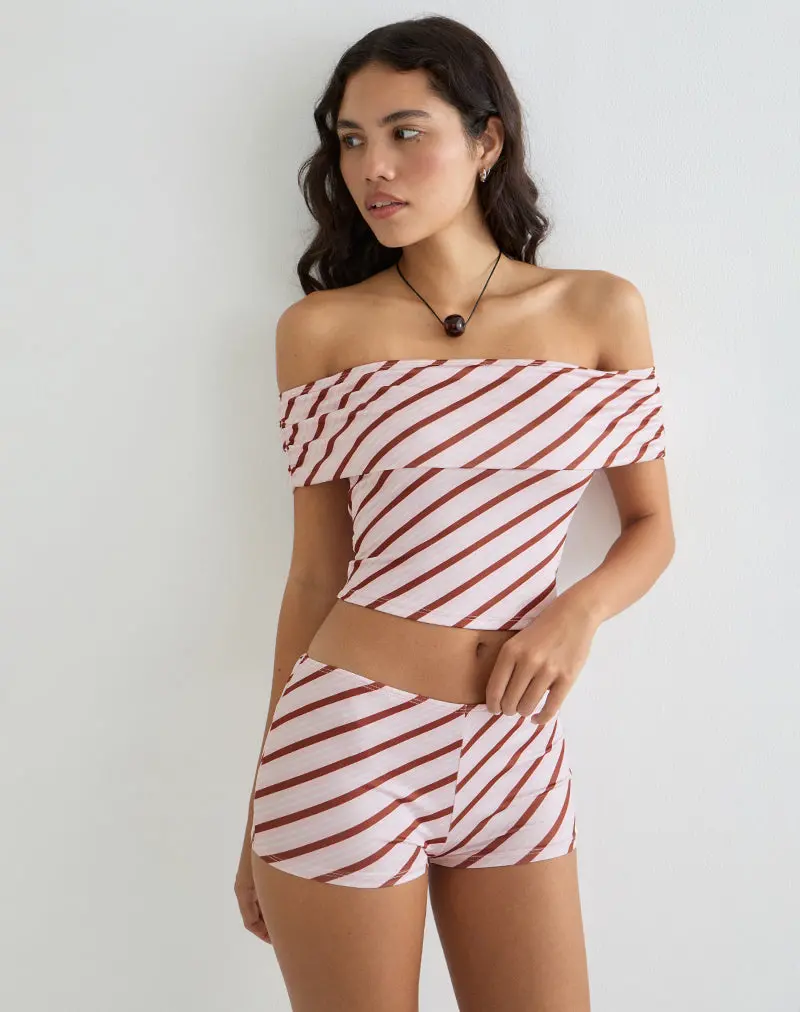 Sarla One Shoulder Top In Diagonal Stripe Pink 1